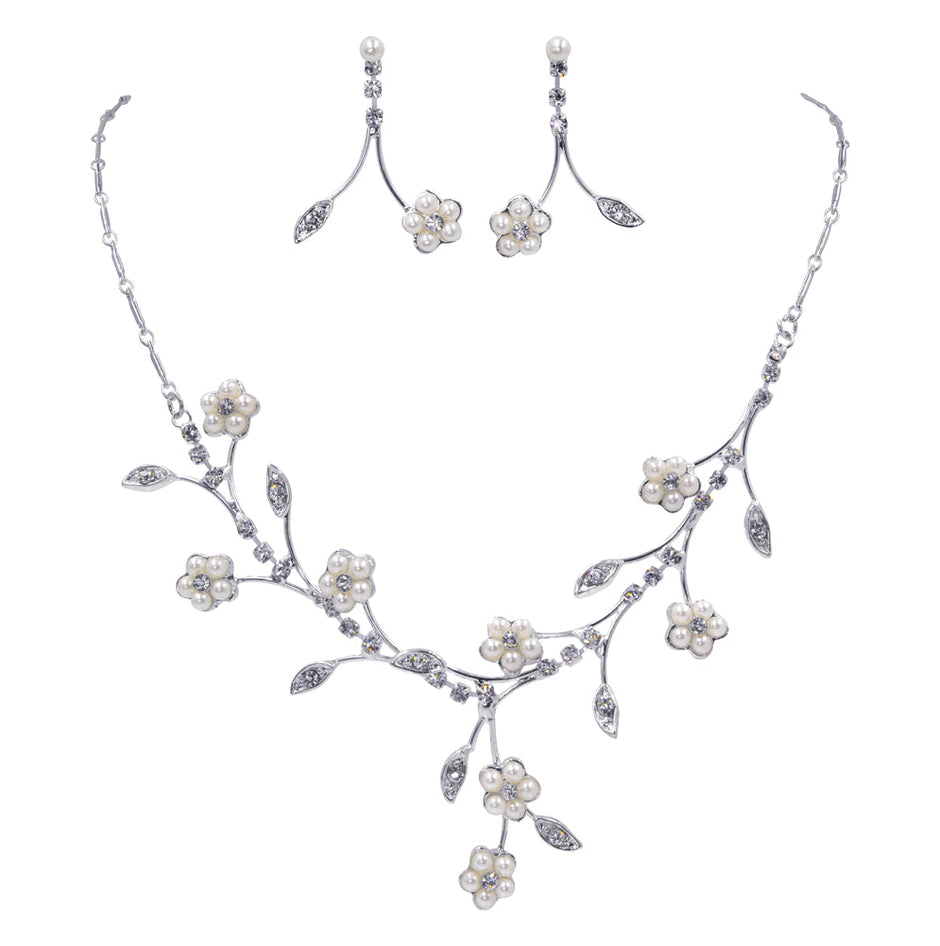 #11975 Pearl Flower and Leaf Neck and Ear Set