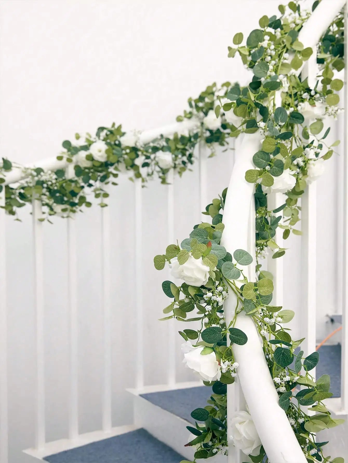 1pc 5.9FT Artificial Eucalyptus Vine Fake Rose Flowers Gypsophila Garland For Wedding Home Party Craft Art Table Runner Decor