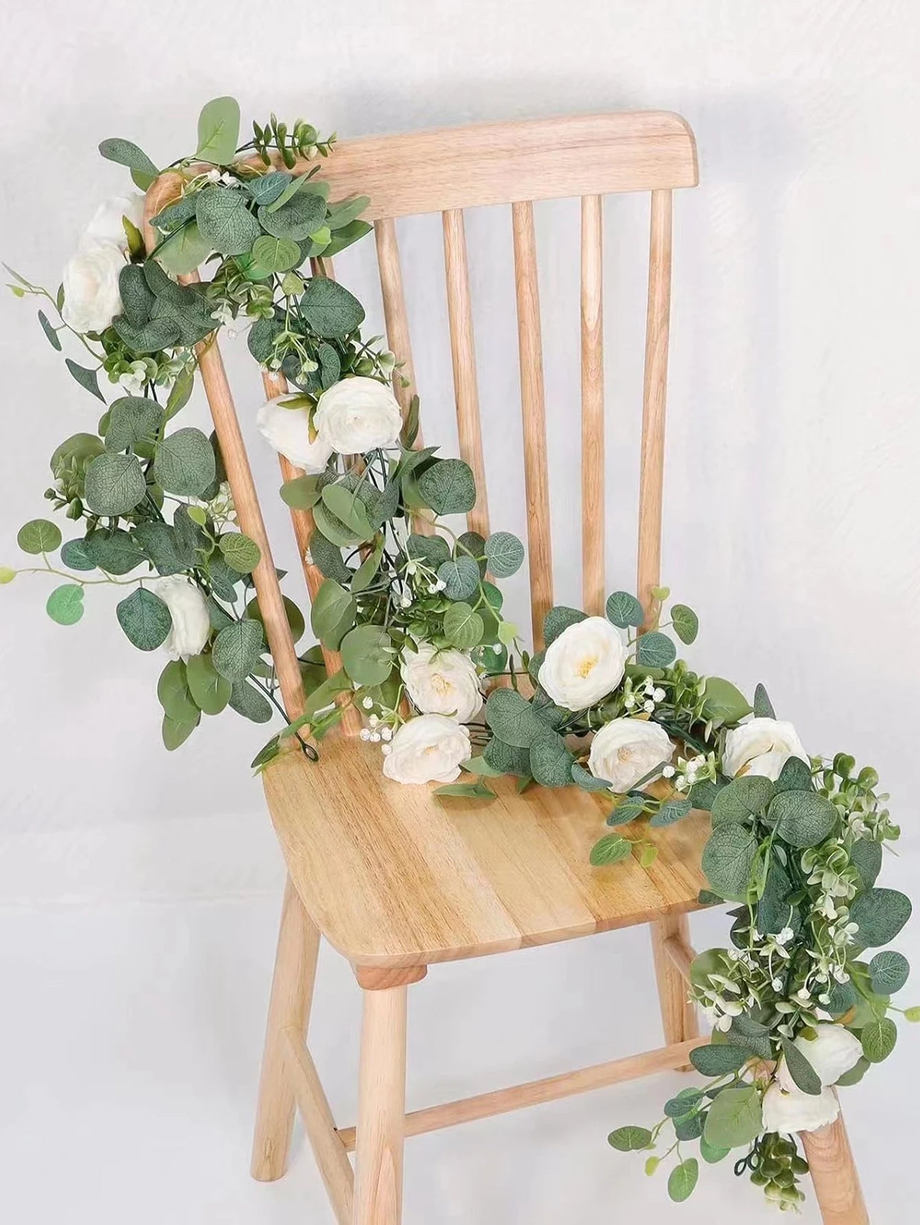 1pc 5.9FT Artificial Eucalyptus Vine Fake Rose Flowers Gypsophila Garland For Wedding Home Party Craft Art Table Runner Decor