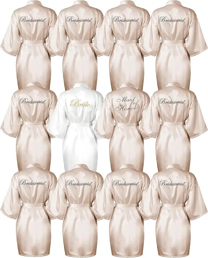12 Pcs Bridesmaid Robes Bride Kimono for Wedding Day Satin Embroidered Bridal Party Robes