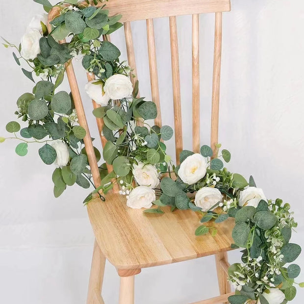 1pc 5.9FT Artificial Eucalyptus Vine Fake Rose Flowers Gypsophila Garland For Wedding Home Party Craft Art Table Runner Decor