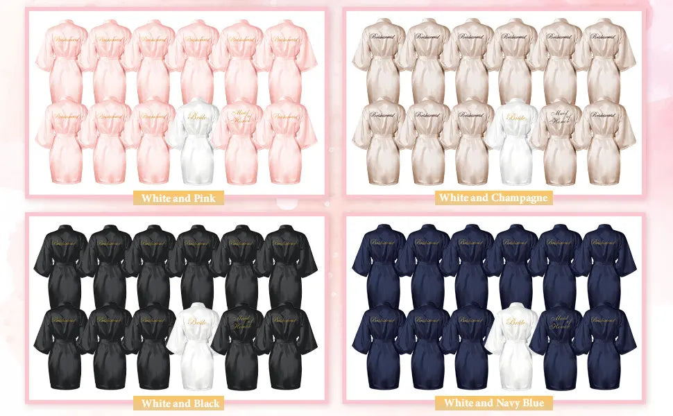 12 Pcs Bridesmaid Robes Bride Kimono for Wedding Day Satin Embroidered Bridal Party Robes
