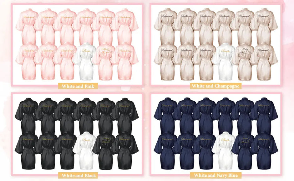 12 Pcs Bridesmaid Robes Bride Kimono for Wedding Day Satin Embroidered Bridal Party Robes