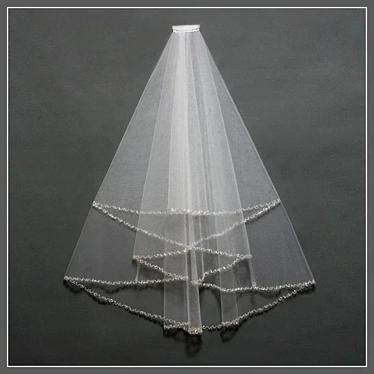 1 Layer Short Paragraph Handmade Beaded Veil The Bride Groom Hair Double Stitched Beads Wedding Accessories