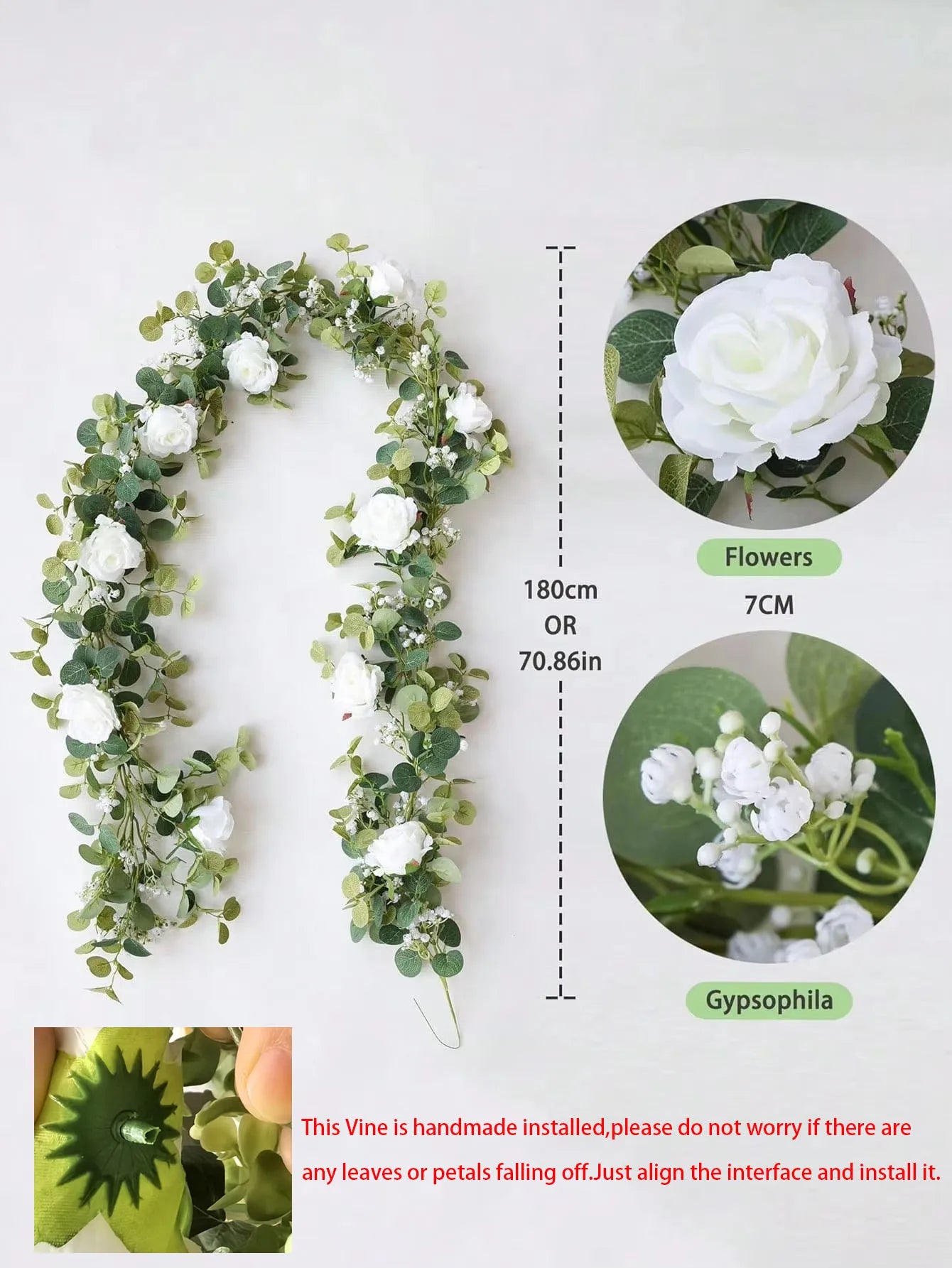 1pc 5.9FT Artificial Eucalyptus Vine Fake Rose Flowers Gypsophila Garland For Wedding Home Party Craft Art Table Runner Decor