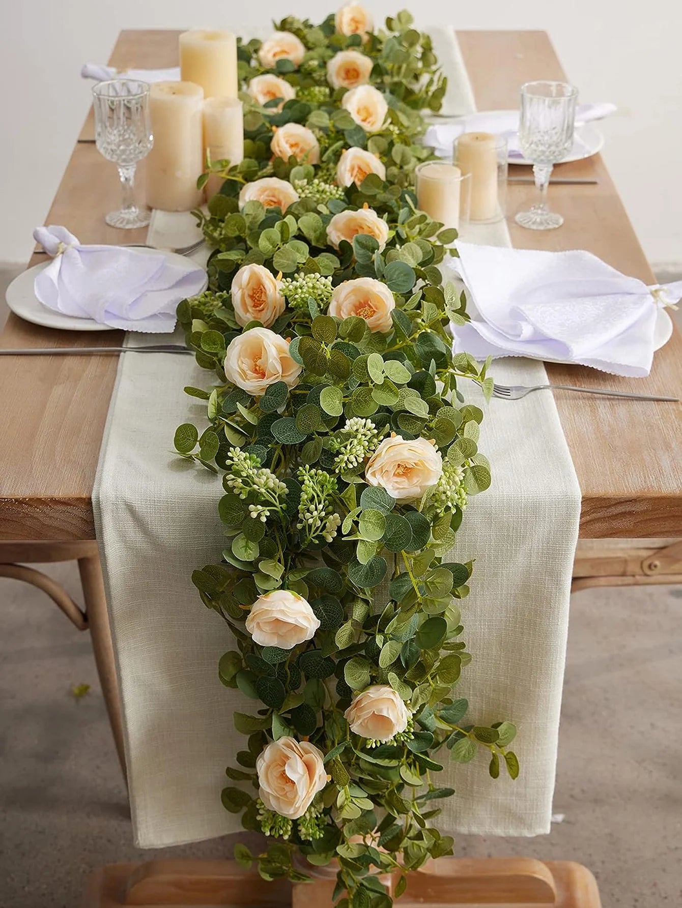 1pc 5.9FT Artificial Eucalyptus Vine Fake Rose Flowers Gypsophila Garland For Wedding Home Party Craft Art Table Runner Decor
