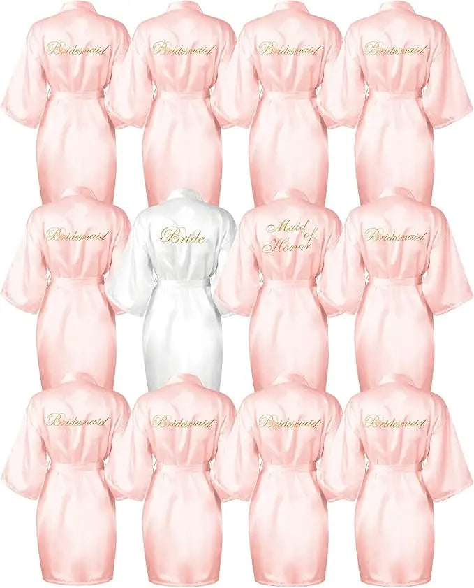 12 Pcs Bridesmaid Robes Bride Kimono for Wedding Day Satin Embroidered Bridal Party Robes
