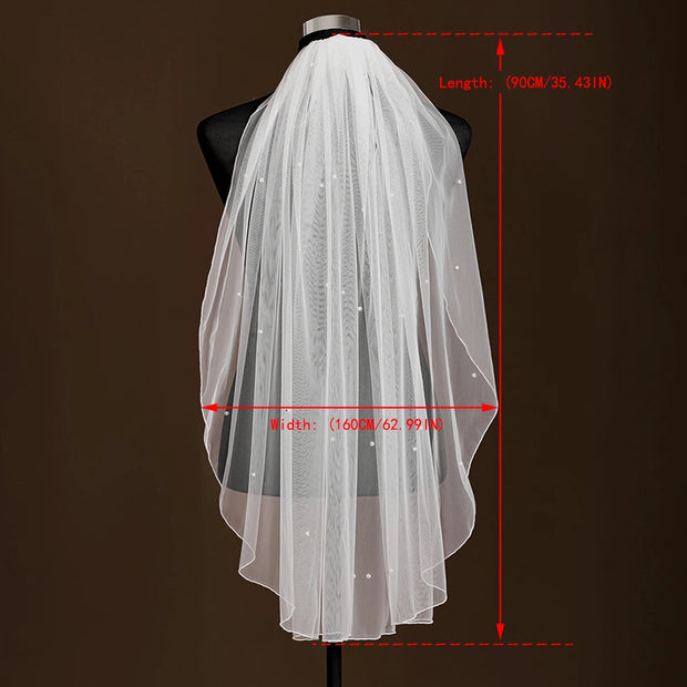 1 Tier Bridal Veil with Comb Short Fingertip Length Bridal Veil Pearl Veil Pencil Edge White Ivory Wedding Accessories VP02