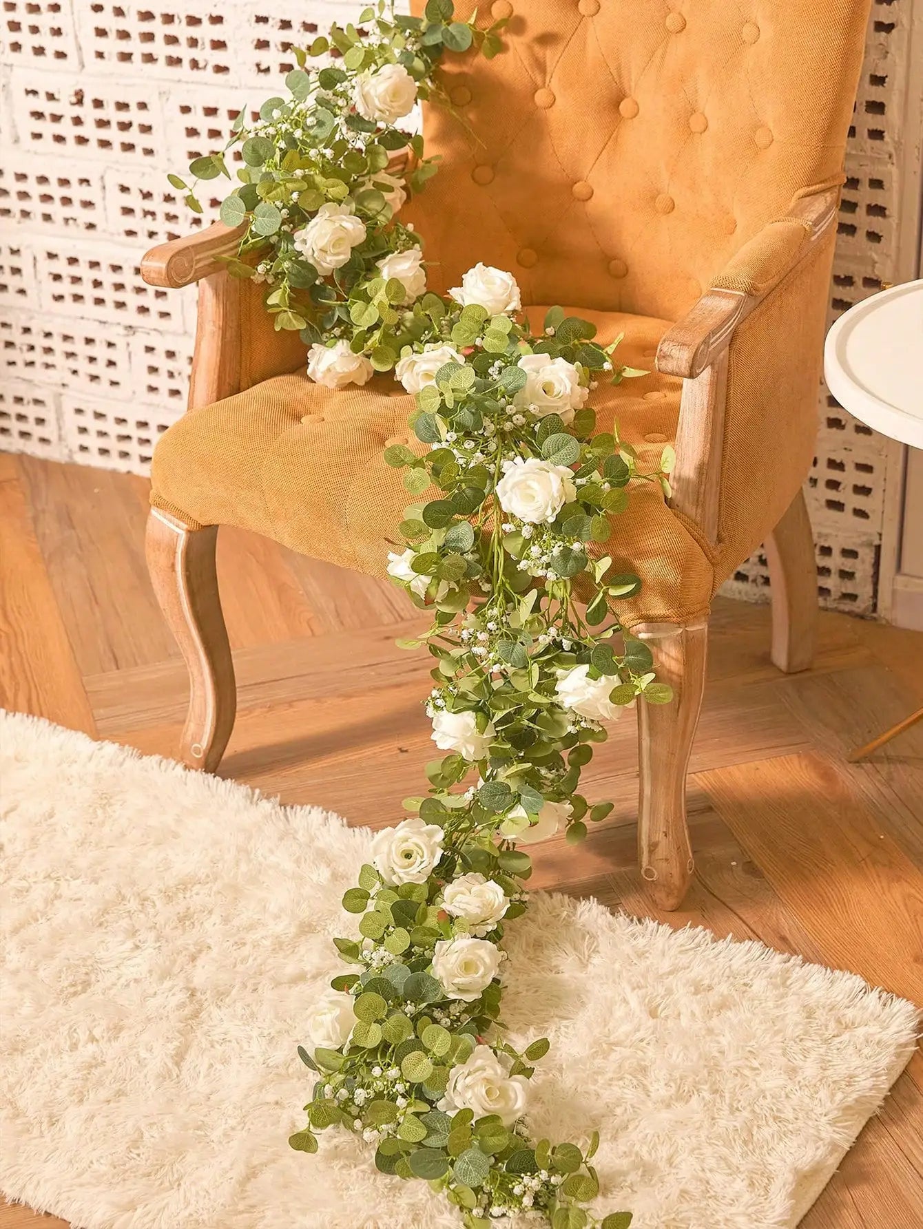 1pc 5.9FT Artificial Eucalyptus Vine Fake Rose Flowers Gypsophila Garland For Wedding Home Party Craft Art Table Runner Decor