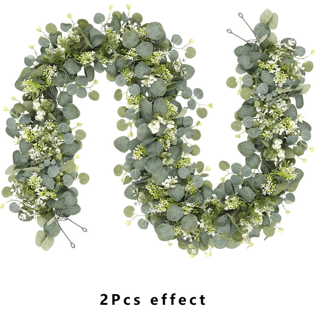 1pc 5.9FT Artificial Eucalyptus Vine Fake Rose Flowers Gypsophila Garland For Wedding Home Party Craft Art Table Runner Decor