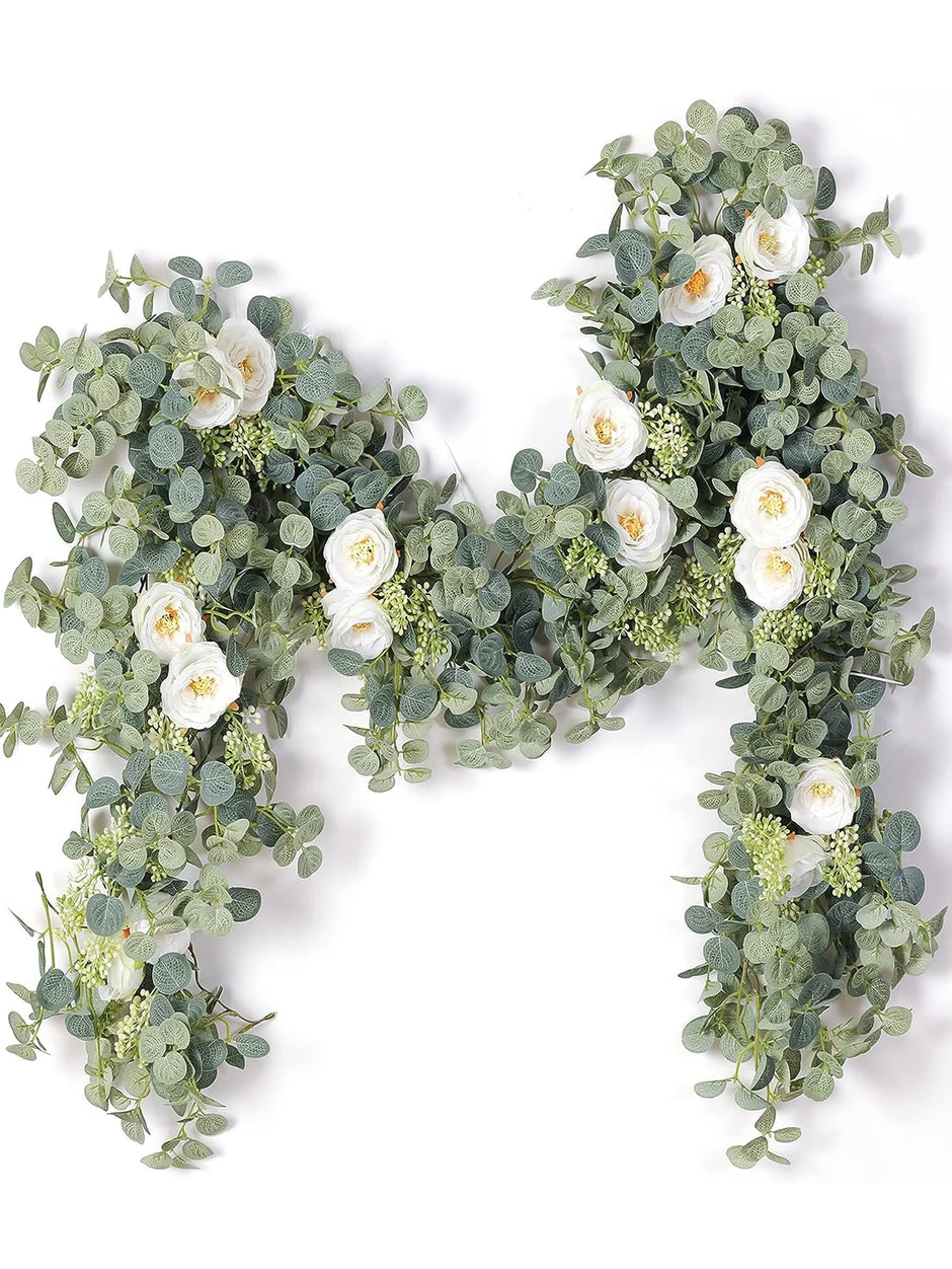 1pc 5.9FT Artificial Eucalyptus Vine Fake Rose Flowers Gypsophila Garland For Wedding Home Party Craft Art Table Runner Decor